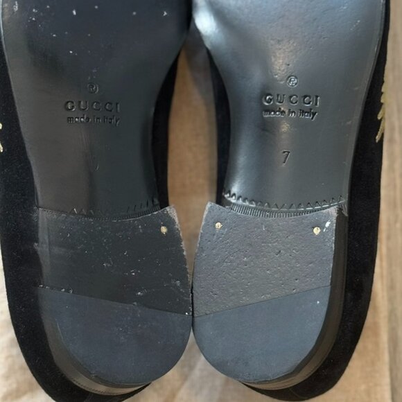 Gucci Men\'s Suede Black Loafer with Blue and Gold Embroidered Dragon main image 7